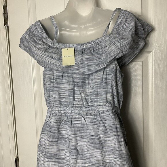 New!! Lucky Brand Large button-down pocket cold shoulder linen dress ruffle midi - Picture 7 of 14